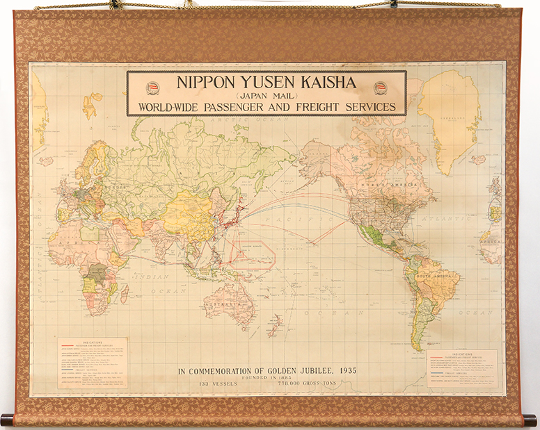 画像日本郵船株式会社50周年記念　世界地図海図修理後