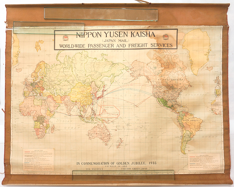 画像日本郵船株式会社50周年記念 世界地図海図